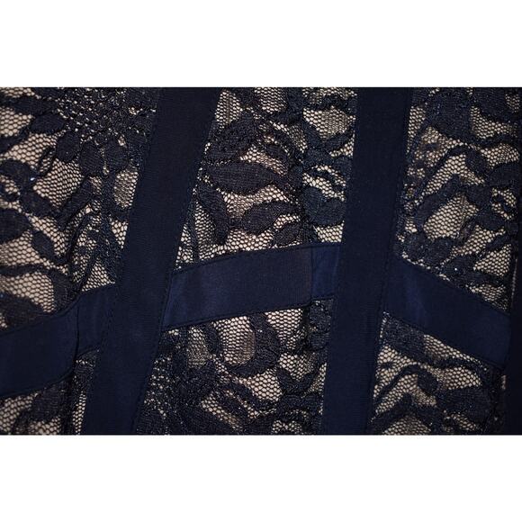 R&M RICHARDS $188 Shimmer Lace Bodice Sleeveless‎ Maxi Dress Navy Size 14W - Picture 4 of 5